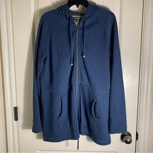 Tommy Bahama 100% Cotton Blue Zip-Up Tie Waist Jacket